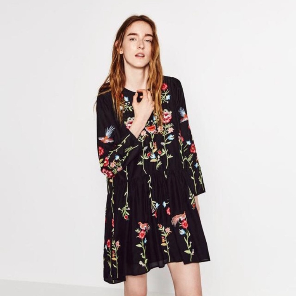 Zara embroidered floral dress